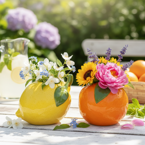 Artikel Citrusvas, apelsin och citron, som en extravagant heminredningsaccessoar, sommardekoration, 10 cm, 2 stycken