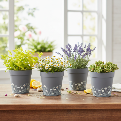 Artikel Blomkruka med blommönster för modern heminredning och sommarbalkongdekoration, 13 cm, 4 delar