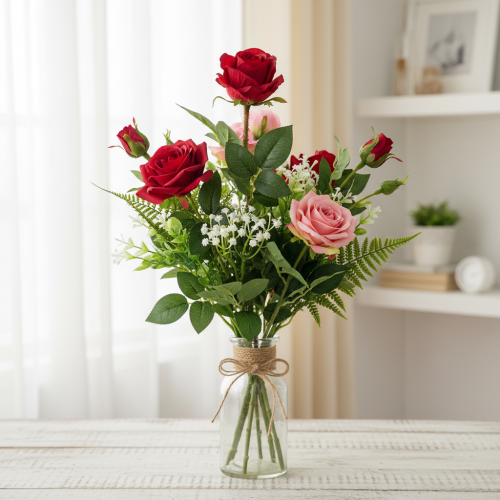 Artikel Roskvist sidenblomma konstgjord ros röd 72cm