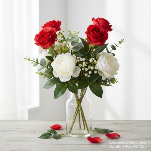 Artikel Roskvist sidenblomma konstgjord ros röd 72cm