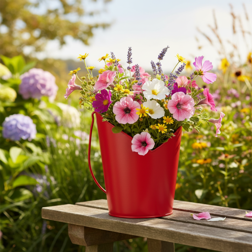 Artikel Metallplanter med hjärtdekoration och handtag Röd Ø12cm H15/9cm
