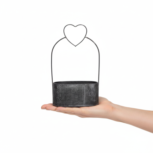Artikel Dekorativ oval metallskål med hjärta, svart, 20/16 cm, set om 2