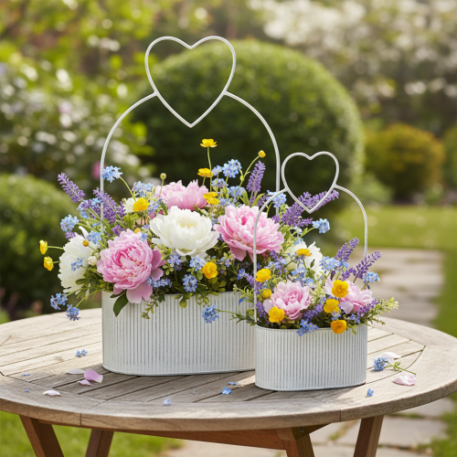 Artikel Dekorativ oval metallskål med hjärta, vit, 20/16 cm, set om 2