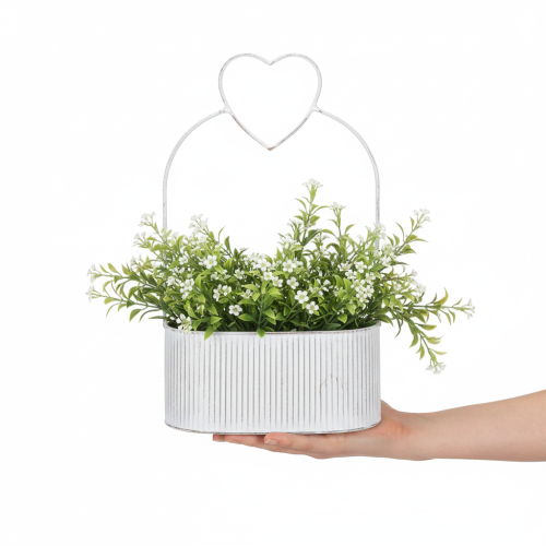 Artikel Dekorativ oval metallskål med hjärta, vit, 20/16 cm, set om 2