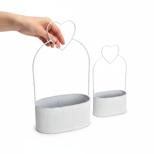 Artikel Dekorativ oval metallskål med hjärta, vit, 20/16 cm, set om 2