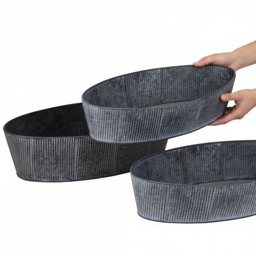 Artikel Oval metallskål, svart och grå, vintagestil, 32,5/37 cm, set om 2.