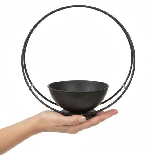 Artikel Skål med fot, dekorativ ring, metall, antracit, H29 cm, 2 stycken