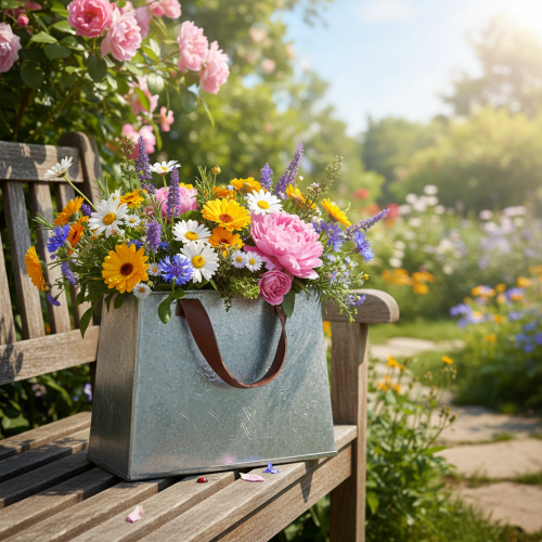 Artikel Dekorativ påse, silver, vit, brun, metall, kruka, L22cm, 2 stycken