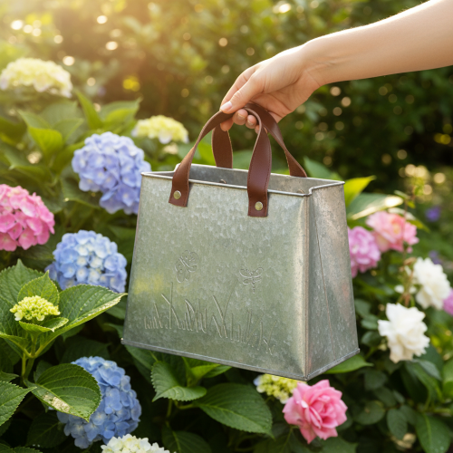 Artikel Dekorativ påse, silver, vit, brun, metall, kruka, L22cm, 2 stycken