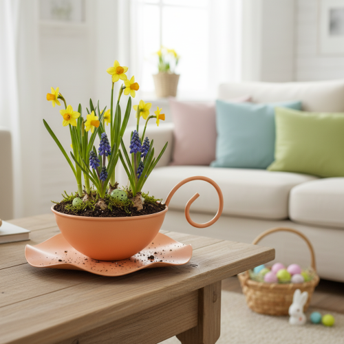 Artikel Dekorativ metallkopp, orange, Ø11,5 cm, H6 cm, med fat, 2 st