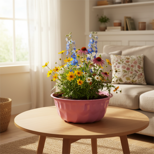 Artikel Dekorativ skål i metall, bakform, Bundtkaka, rosa, Ø23cm, H12cm