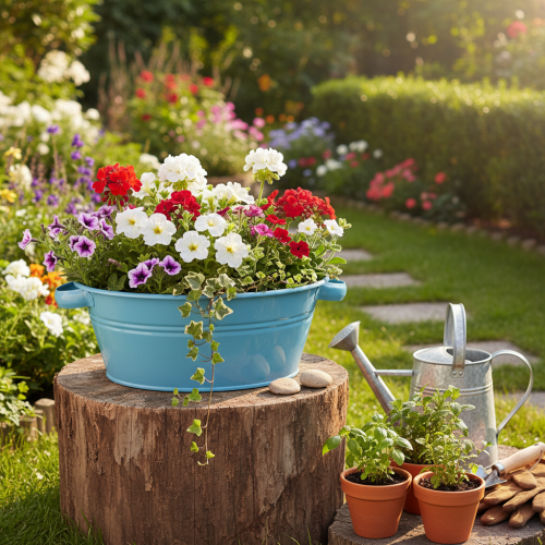 Artikel Rund skål med handtag, dekorativ skål, blomskål, blå, Ø33,5 cm