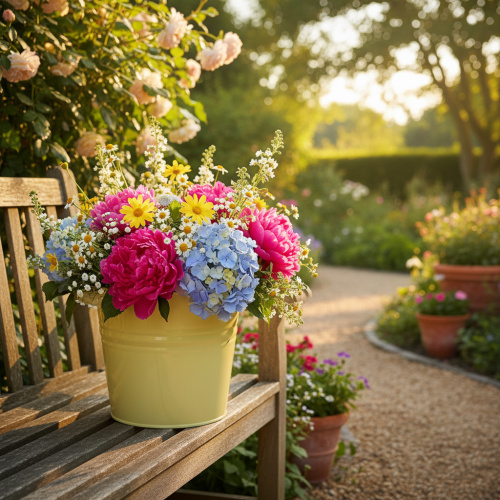 Artikel Dekorativ metallkruka, grön/gul, blomkruka, 31x26x21,5cm