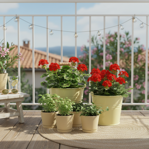 Artikel Metallhink med blomkruka och handtag, grön/gul, 20x17,5x16cm, 2 st