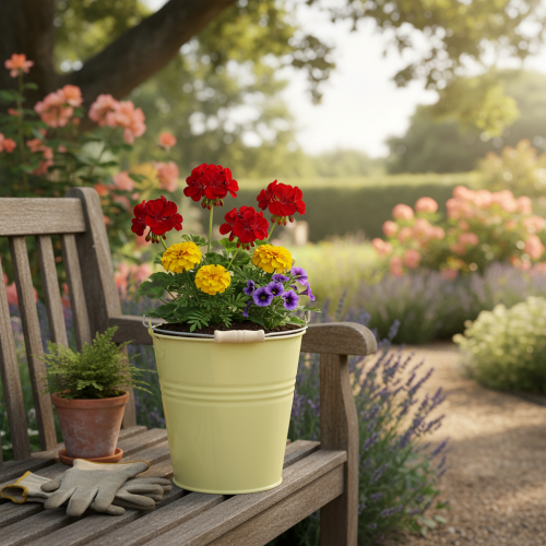 Artikel Metallhink/blomkruka i gröngult, 26x22,5x23cm, 6l