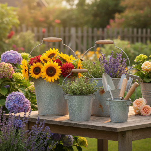 Artikel Dekorativ hink metall rost vintage Ø15/17,5/22cm set om 3