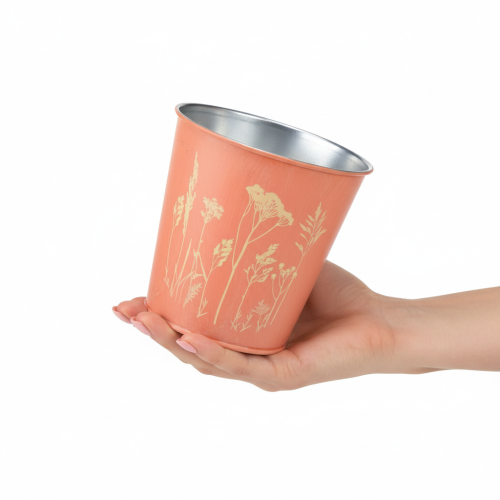 Artikel Blomkruka med blomsterdekoration, aprikosgul, Ø10,5 cm H10,5 cm