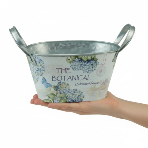 Artikel Blomskål med handtag, hortensia-design, metall, 26×13×14,5 cm