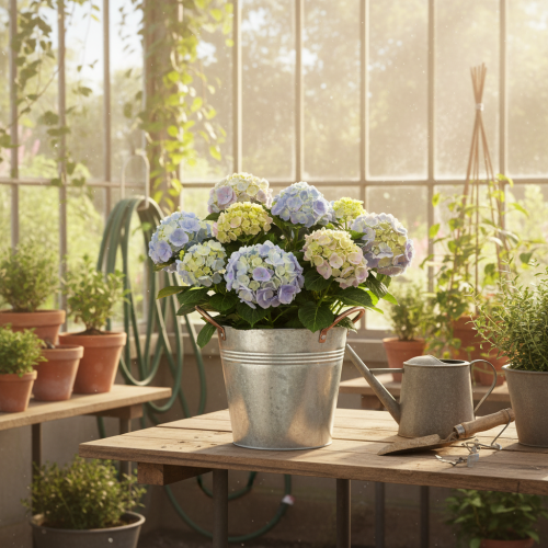 Artikel Metallblomkruka med handtag, dekorativ hink, Ø16cm H15cm