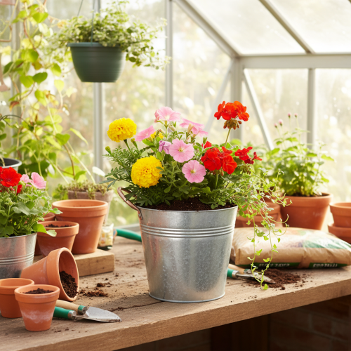 Artikel Metallblomkruka med handtag, dekorativ hink, Ø16cm H15cm