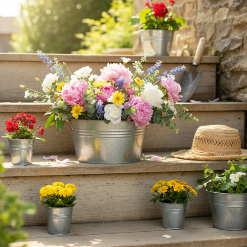 Artikel Rund blomskål med handtag, metallskål Ø17,5 cm H9 cm