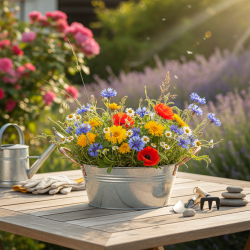 Artikel Rund blomskål med handtag, metallskål, Ø21cm, H9,5cm