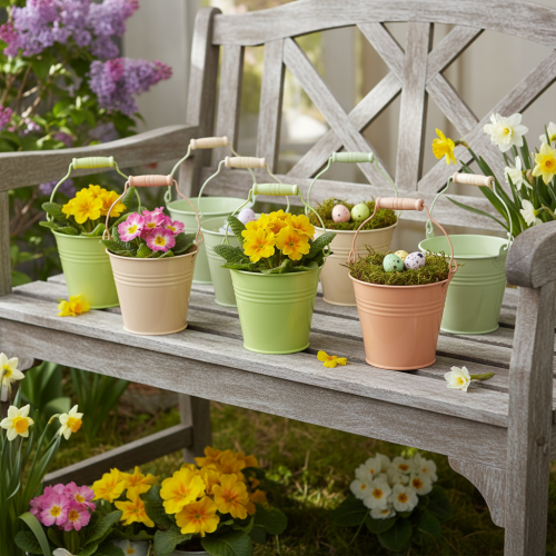 Artikel Hink med handtag primula kruka metall pastell 11,5×8,5 cm 8 st