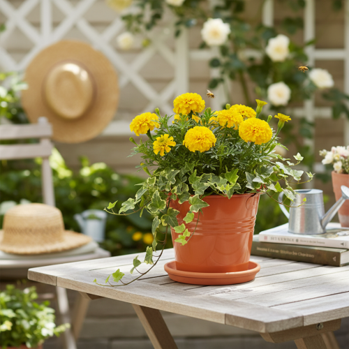 Artikel Dekorativ metallhink/planter, orangebrun, Ø16cm, H14,5cm, 1,6L