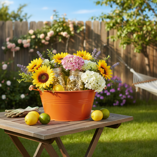 Artikel Dekorativ skål med handtag, metall, orangebrun, Ø29cm, H14,5cm