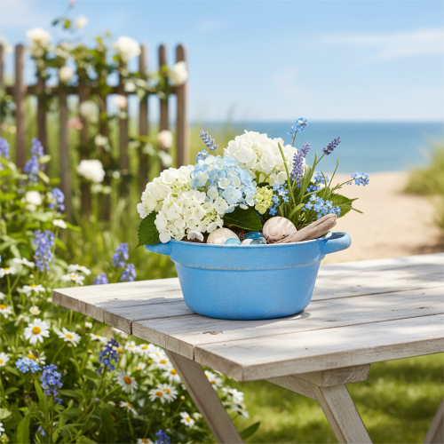 Artikel Dekorativ skål/planter, blå metall, shabby chic-inredning, Ø17 cm, H8,5 cm