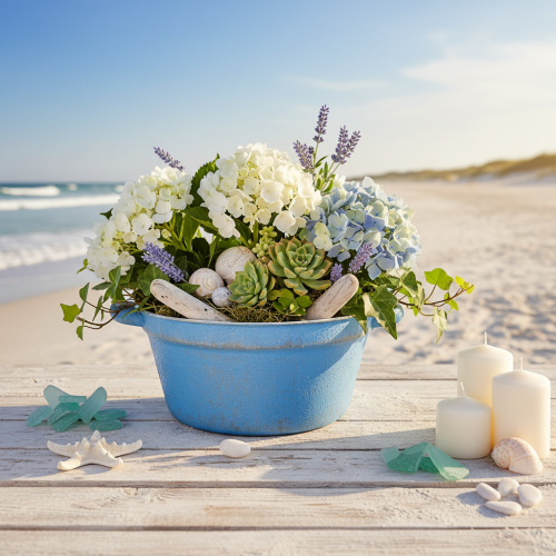 Artikel Dekorativ skål/planter, blå metall, shabby chic-inredning, Ø21 cm, H10,5 cm