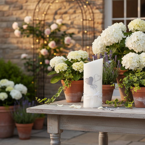 Artikel Bröllopsljus, silverbröllopsljus, vitt ljus 220/85mm