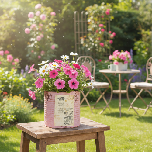 Artikel Dekorativ plåt, antik ros, metallplåt för plantering, Ø11cm H10,5cm