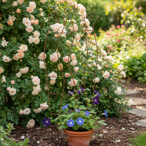 Artikel Trädgårdsspaljé i metall med böjd design för klätterväxter, 110 cm