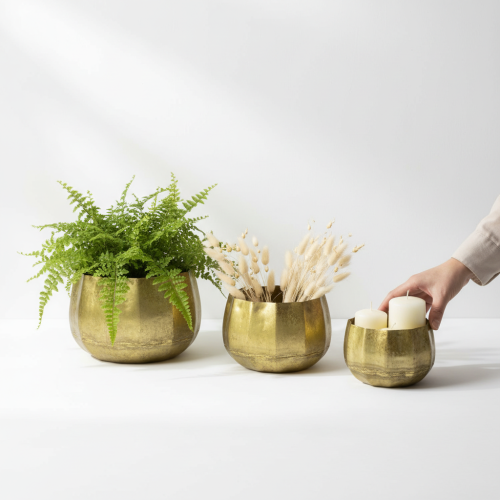 Artikel Dekorativ skål i mässing, metall, Ø22/18/14cm, set om 3