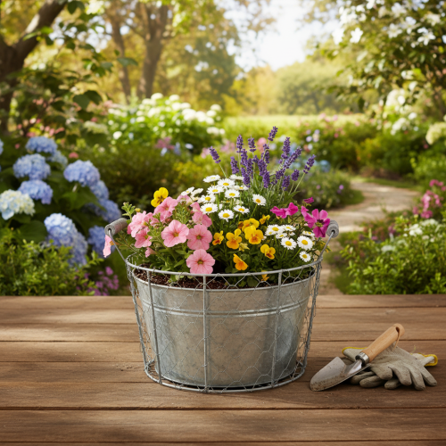 Artikel Trådkorgskruka för plantering, vårkorg, metall, Ø26cm