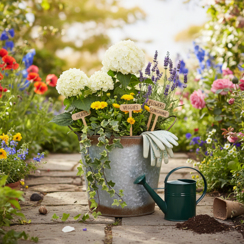 Artikel Metallplanter, blomskål, växtkruka med silverhandtag, väderbiten stålfinish, Ø18cm H20cm
