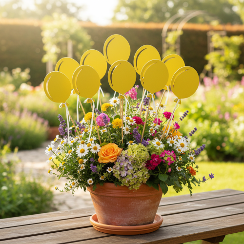 Blomplugg bukett dekoration tårt topper ballong gul 28cm 8 st | Floristik24.se