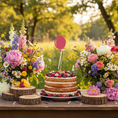 Artikel Blomplugg bukett dekoration tårt topper ballong rosa 28cm 8 st