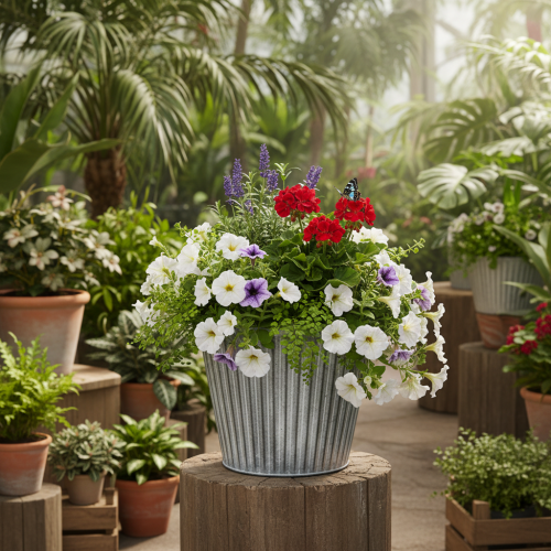 Artikel Blomkruka, dekorativ kruka med handtag, metallkruka för plantering Ø25,5 cm