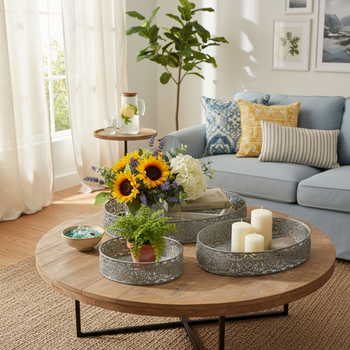 Artikel Dekorativ skål i metall ovalt mönster grå 25,5/29/34,5 cm set om 3