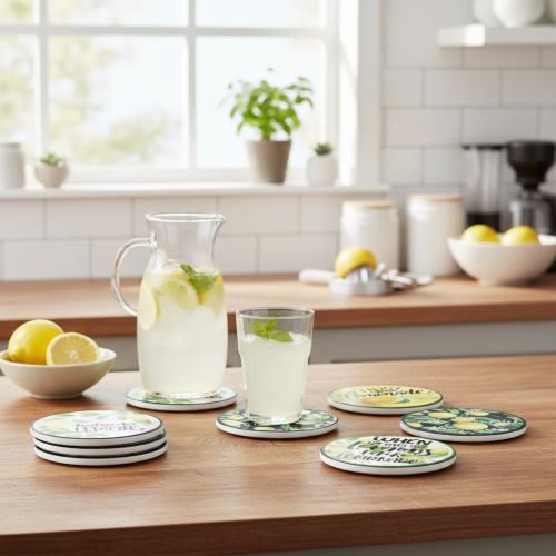 Artikel Citron dekorativa keramikunderlägg runda assorterade Ø10,5cm 6st