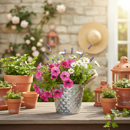 Zinkkruka med rephandtag Ø14,5cm H13cm | Floristik24.se