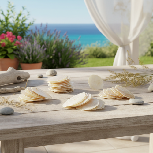 Artikel Capiz-skalskivor i naturliga guldfärgade snäckor, 60 bitar