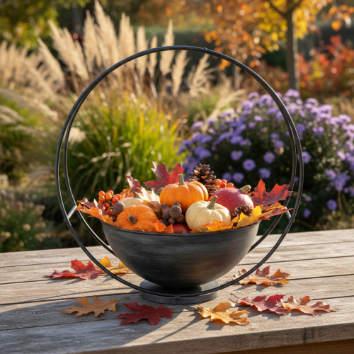Artikel Dekorativ metallskål med dekorativ ring, antracit, Ø22,5 cm, H33 cm