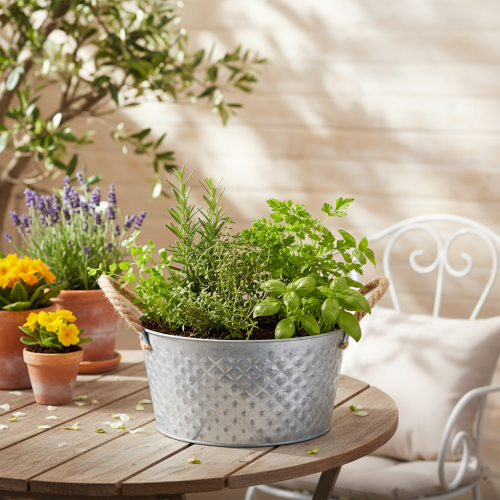 Rund zinkskål med rephandtag Ø28cm H16cm | Floristik24.se