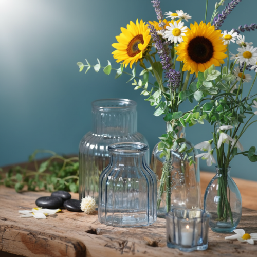 Artikel Blomvaser glasräfflor design blå Ø11cm H14,5cm 2st