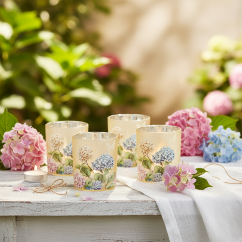 Artikel Dekorativ glaslykta med blommönster för eleganta inredningsdetaljer, 8 cm, 4 stycken.