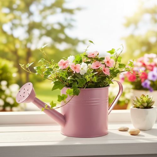 Dekorativ vattenkanna, rosa metallplanter, Ø13,5 cm H12,5 cm | Floristik24.se