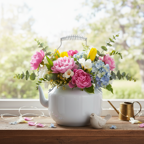 Dekorativ metallkanna med vintage-look för blomsterarrangemang | Floristik24.se
